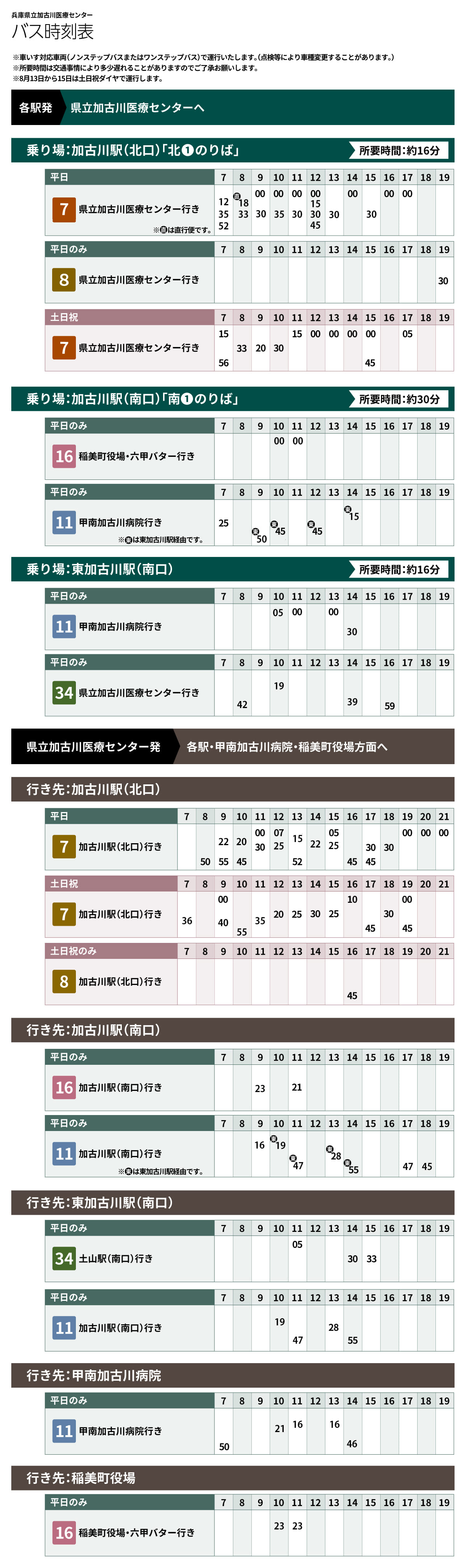 兵庫県立加古川医療センターバス時刻表